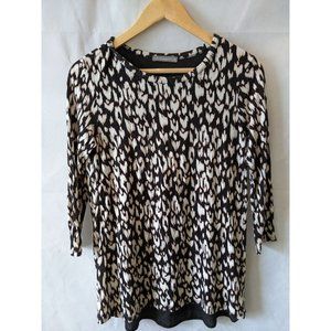 Loveappelle Black & White Leopard Print Half Sleeve Split Back Blouse Size S